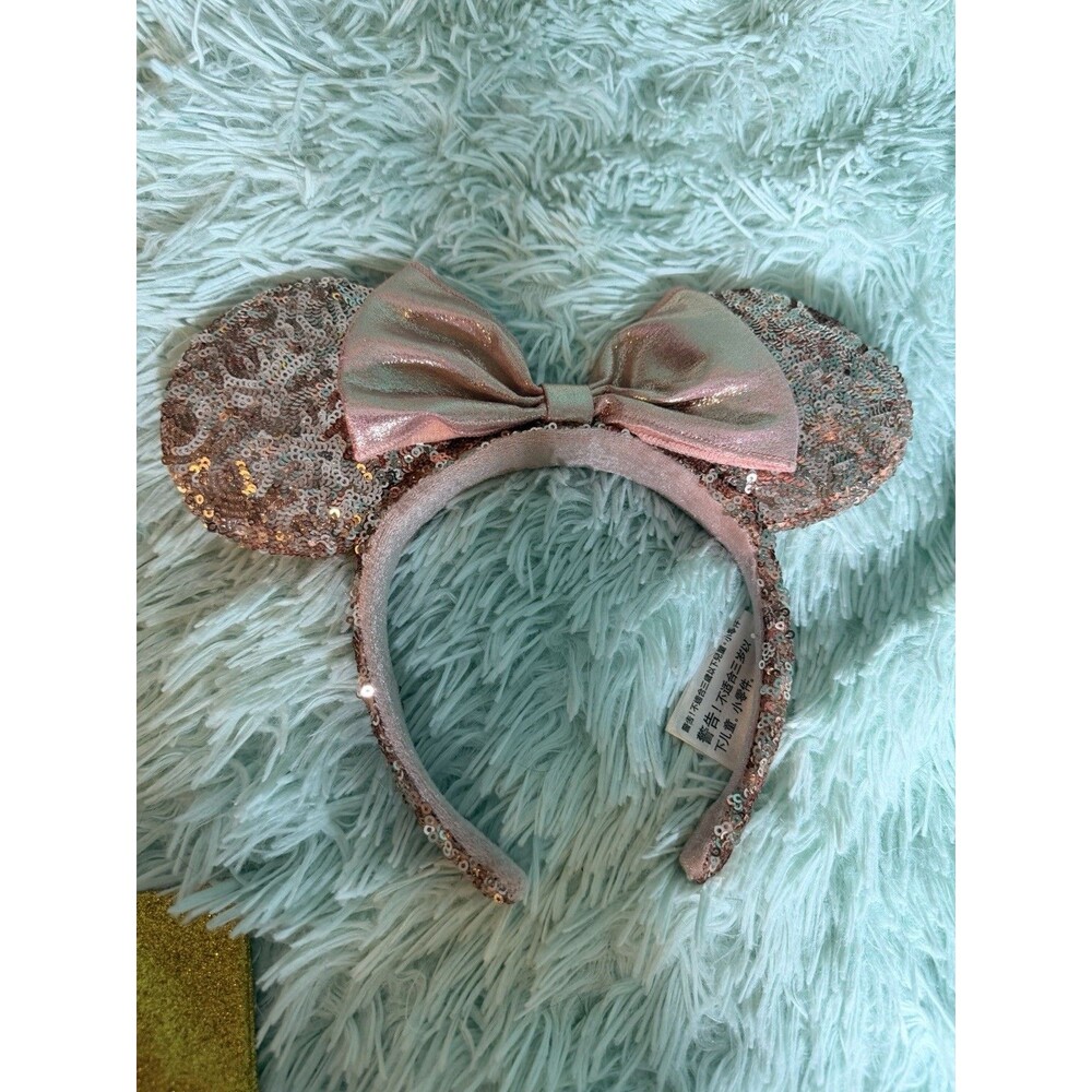 NWOT Disney Parks Rose Gold Sequined Minnie Ears Headband Adult Original